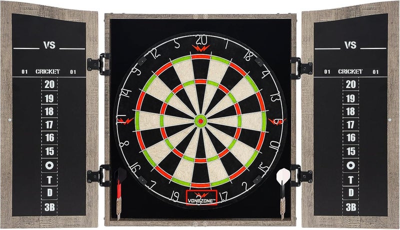 vonezone Dartboard Cabinet Set - Easy Assembly One Piece Sports Hemp Dartboard Scoreboard - Play Immediately - 6 Dart Chalk Set for Home Game Bar Accessories, Gray - Image 3